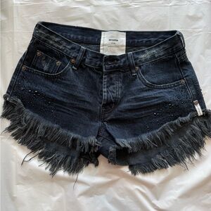 One Teaspoon Dark Frayed Jean Shorts